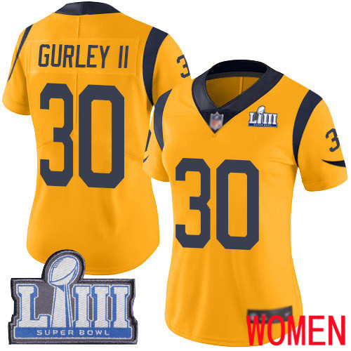 Los Angeles Rams Limited Gold Women Todd Gurley Jersey NFL Football 30 Super Bowl LIII Bound Rush Vapor Untouchable